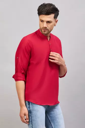 Maroon Cotton Blend Kurta