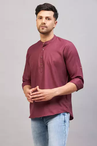 Purple Cotton Blend Kurta
