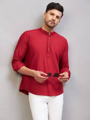 Maroon Cotton Blend Kurta 1