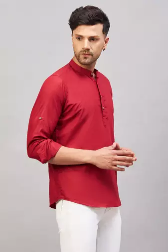 Maroon Cotton Blend Kurta