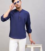 Men'S Blue Cotton Blend Kurta