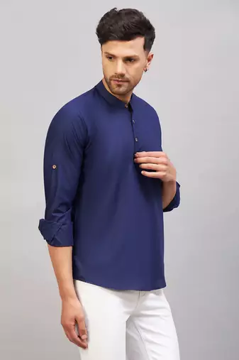 Blue Cotton Blend Kurta