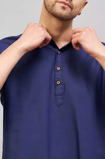 Blue Cotton Blend Kurta