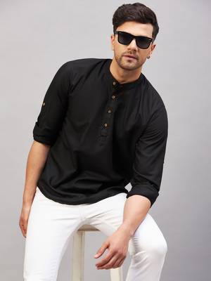 Black Cotton Blend Kurta 1