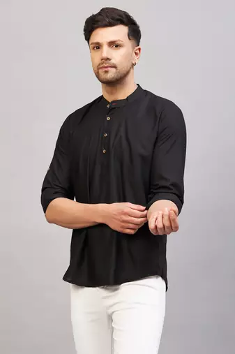Black Cotton Blend Kurta