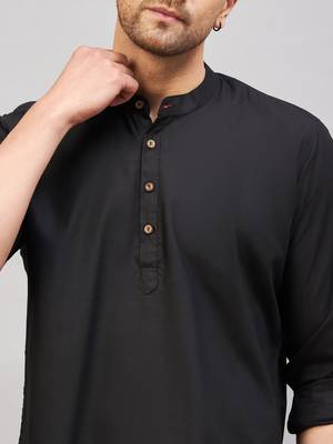 Black Cotton Blend Kurta 4