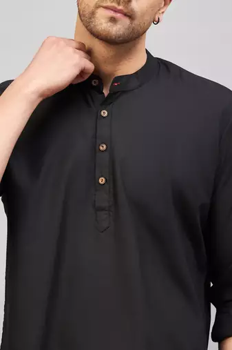 Black Cotton Blend Kurta