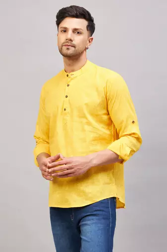 Yellow Cotton Blend Kurta