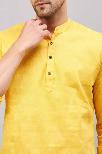 Yellow Cotton Blend Kurta