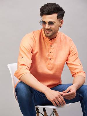 Orange Cotton Blend Kurta 1