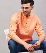 Men'S Orange Cotton Blend Kurta