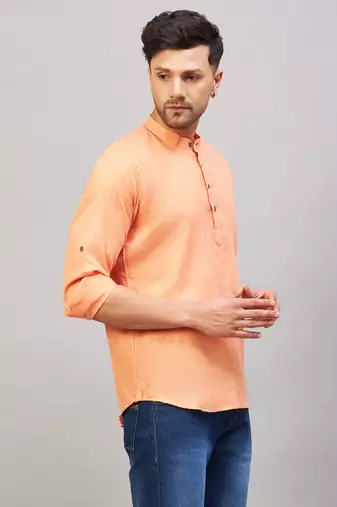 Orange Cotton Blend Kurta