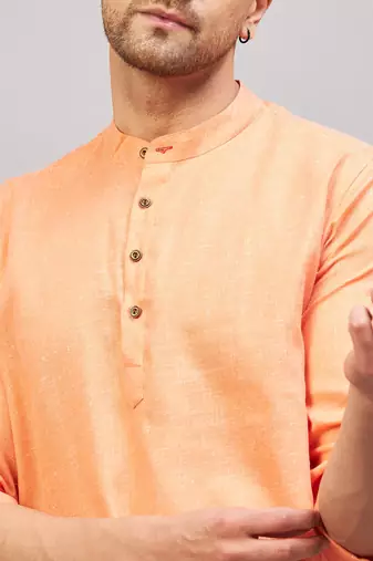 Orange Cotton Blend Kurta
