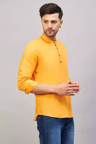 Orange Cotton Blend Kurta