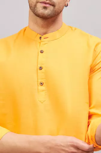 Orange Cotton Blend Kurta