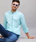 Men'S Aqua Cotton Blend Kurta
