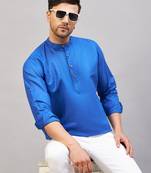 Men'S Blue Cotton Blend Kurta