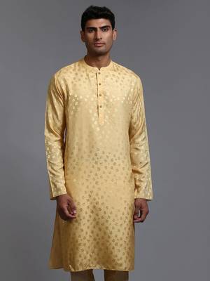 Men'S Yellow Silk Blend Kurta 1