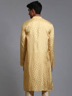 Men'S Yellow Silk Blend Kurta 3