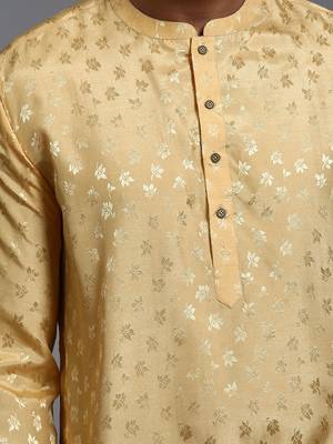 Men'S Yellow Silk Blend Kurta 4
