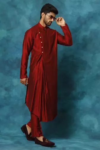 Maroon Viscose Blend Kurta