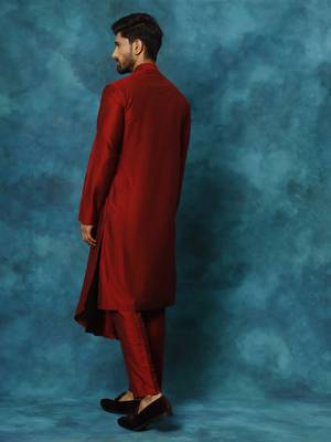 Maroon Viscose Blend Kurta 3