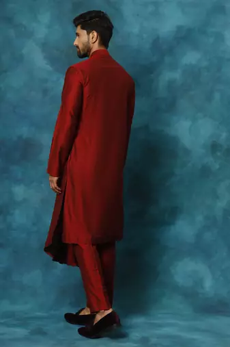 Maroon Viscose Blend Kurta