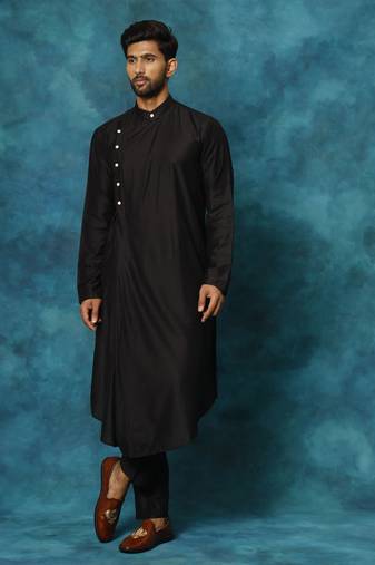 Men'S Black Viscose Blend Kurta
