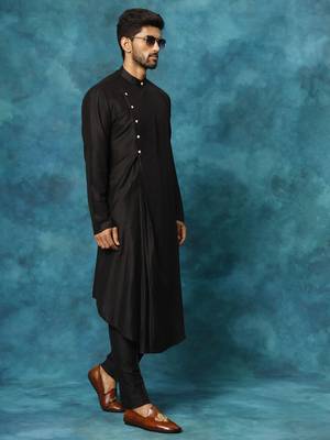 Black Viscose Blend Kurta 2