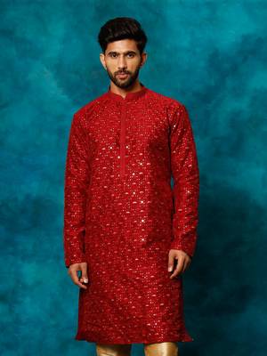 Men'S Maroon Silk Blend Kurta 1