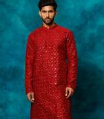 Men'S Maroon Silk Blend Kurta