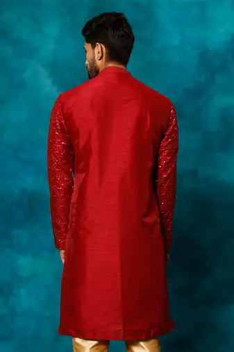 Men'S Maroon Silk Blend Kurta