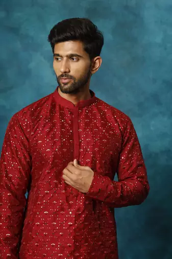 Men'S Maroon Silk Blend Kurta