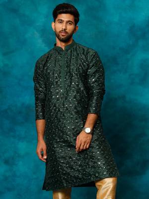 Green Silk Blend Kurta 1