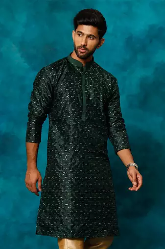 Green Silk Blend Kurta