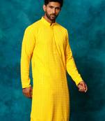 Men'S Yellow Rayon Cotton Kurta
