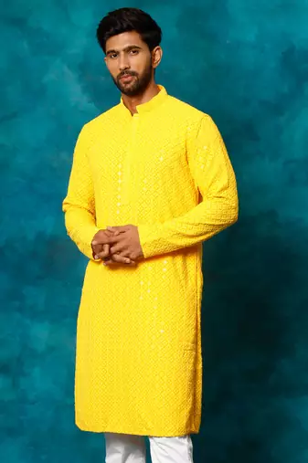 Yellow Rayon Cotton Kurta