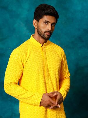 Yellow Rayon Cotton Kurta 4