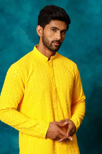 Yellow Rayon Cotton Kurta
