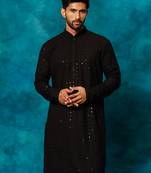 Black Rayon Schiffli Embroidered Kurta For Men