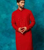 Men'S Maroon Rayon Cotton Kurta