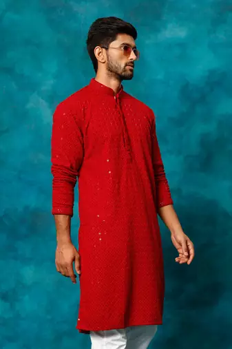 Maroon Rayon Cotton Kurta