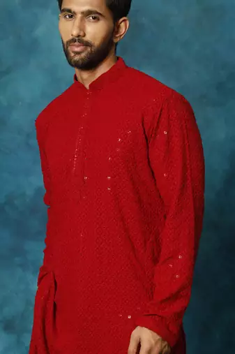 Maroon Rayon Cotton Kurta