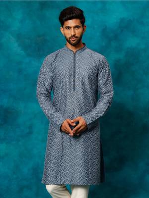 Blue Rayon Cotton Kurta 1