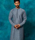 Men'S Blue Rayon Cotton Kurta