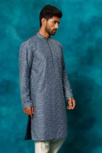 Blue Rayon Cotton Kurta