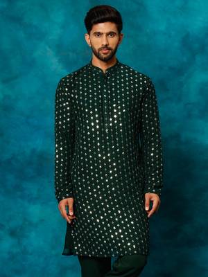 Men'S Green Georgette Kurta 1