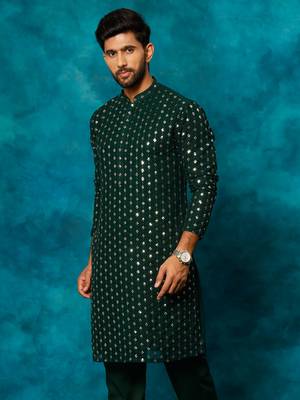 Men'S Green Georgette Kurta 2