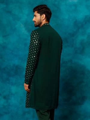 Men'S Green Georgette Kurta 3