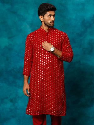 Men'S Maroon Georgette Kurta 1